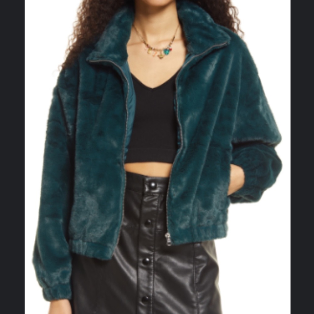 NWT BP. Forest Green faux fur bomber jacket